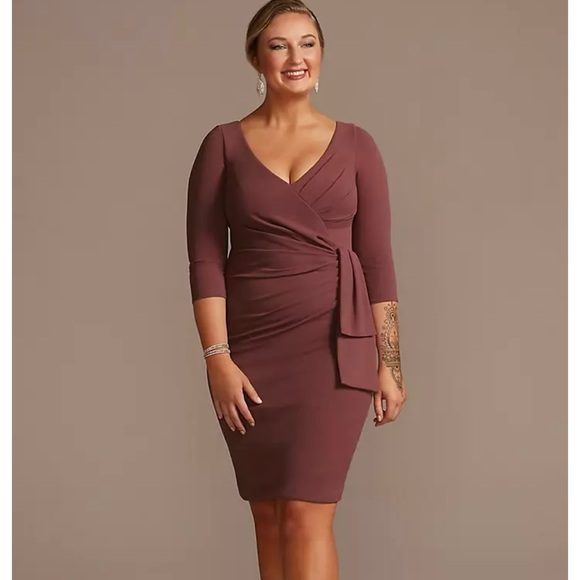 Oleg Cassini Dresses & Skirts - Oleg Cassini Women Size 14 Knee Length Crepe Dress with Cascade Chianti Wedding